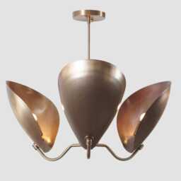 Three Brass Pendant Light Sputnik - Stilnovo Style Antique Chandelier Fixture