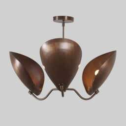 Three Brass Pendant Light Sputnik - Stilnovo Style Antique Chandelier Fixture - thumbnail 2