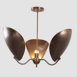 Three Brass Pendant Light Sputnik - Stilnovo Style Antique Chandelier Fixture - thumbnail 3