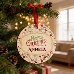 Personalised Bauble, Christmas Tree Decoration - Mdf, Gloss Finish - 75mm, Red Ribbon, Single Sided - thumbnail 3