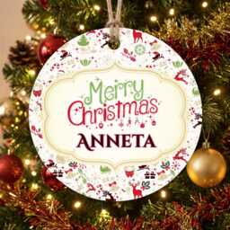 Personalised Bauble, Christmas Tree Decoration - Mdf, Gloss Finish - 75mm, Red Ribbon, Single Sided