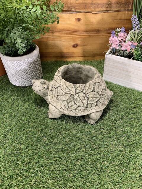 stone Garden Tortoise Leaf Detail Planter Plant Pot Concrete Ornament - image 1