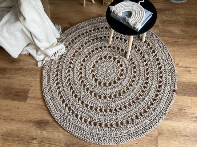 Round Crochet Rug - Handmade Cotton Floor Mat For Rustic Or Farmhouse Decor - image 1