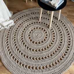 Round Crochet Rug - Handmade Cotton Floor Mat For Rustic Or Farmhouse Decor - thumbnail 3