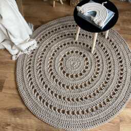 Round Crochet Rug - Handmade Cotton Floor Mat For Rustic Or Farmhouse Decor - thumbnail 2