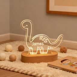 Custom Night Light With Name For Baby Nursery Lamp, Christmas Gift Kids, Dinosaur Light, Tractor 1st Birthday - thumbnail 1