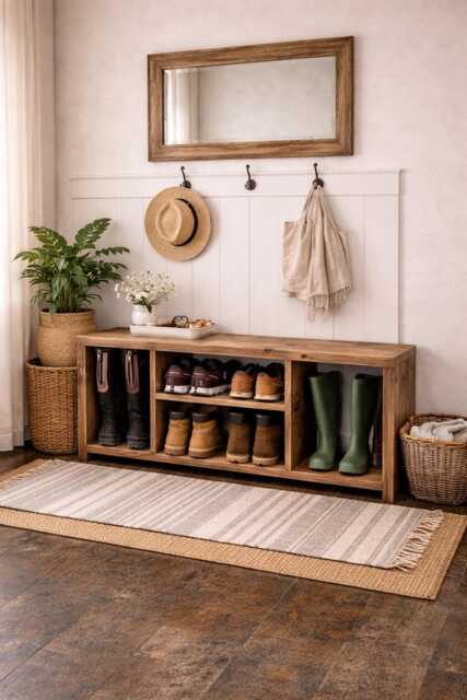 Handmade Bespoke Rustic Shoe & Welly Rack Storage Bench, Entryway Hallway Organiser, Solid Wood Seating - image 1