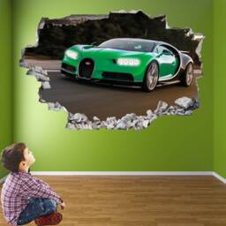 Supercar Wall Sticker Decal For Kids Bedroom - Sports Car Mural Green Art - thumbnail 2