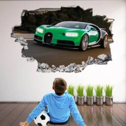 Supercar Wall Sticker Decal For Kids Bedroom - Sports Car Mural Green Art - thumbnail 1