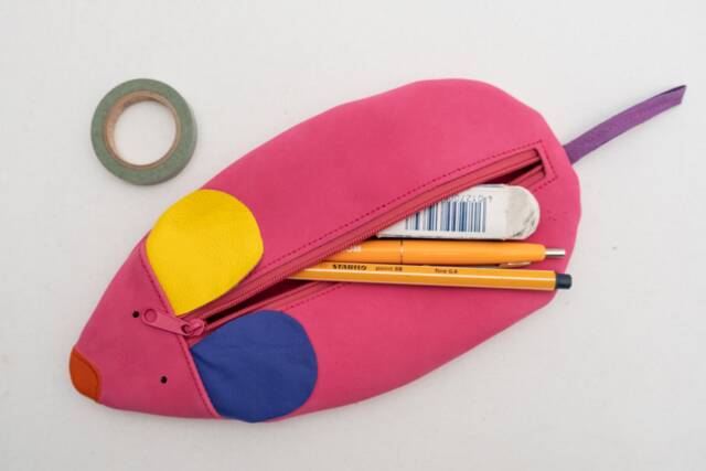 Pencil Case Blue Genuine Leather Clutch Mouse Cosmetic Zipper Pouch Coin - image 1