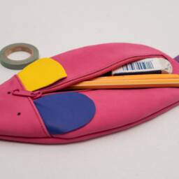 Pencil Case Blue Genuine Leather Clutch Mouse Cosmetic Zipper Pouch Coin - thumbnail 3