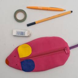 Pencil Case Blue Genuine Leather Clutch Mouse Cosmetic Zipper Pouch Coin - thumbnail 2