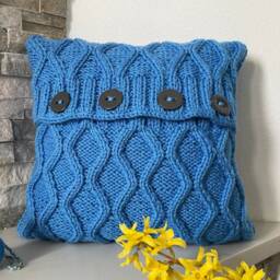 "Hand Knit Diamond Pillow Cover Delft Blue Acrylic Cushion 16""x16" - thumbnail 2