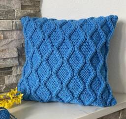 "Hand Knit Diamond Pillow Cover Delft Blue Acrylic Cushion 16""x16" - thumbnail 1