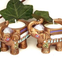 Boho Gold Elephant Tea Light Holder Hand-Painted Bohemian Decor - thumbnail 4