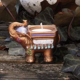 Boho Gold Elephant Tea Light Holder Hand-Painted Bohemian Decor - thumbnail 3