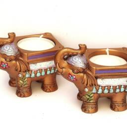 Boho Gold Elephant Tea Light Holder Hand-Painted Bohemian Decor - thumbnail 2