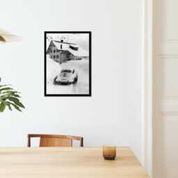 Vintage Classic Car Print, Porsche 911 Apres Ski Snow, Fine Art Photography Wall Art, Museum Quality Black & White Poster - thumbnail 2