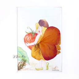 Fruit Fairies - Strawberry. Original Pastel Drawing On Cream Cardboard With Flower Petals & Leaves, Little Fairy Fantasy Child Nursery Art - thumbnail 2