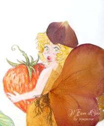 Fruit Fairies - Strawberry. Original Pastel Drawing On Cream Cardboard With Flower Petals & Leaves, Little Fairy Fantasy Child Nursery Art - thumbnail 1