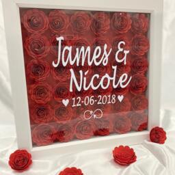 1st Anniversary Gift Personalised Rose Flower Frame Shadow Box - Custom Couple Name & Date Handmade Wedding Valentine's Day - thumbnail 2