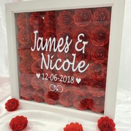 1st Anniversary Gift Personalised Rose Flower Frame Shadow Box - Custom Couple Name & Date Handmade Wedding Valentine's Day - thumbnail 3