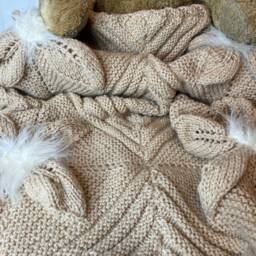 Hand Knitted Baby Pram Blanket Beige With Cream Marabou - thumbnail 3