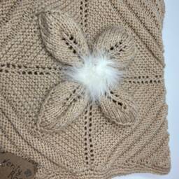 Hand Knitted Baby Pram Blanket Beige With Cream Marabou - thumbnail 2