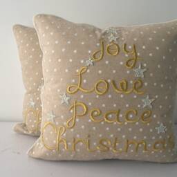 Joy Love Peace Christmas Pillow Hand Embroidered Cover - thumbnail 2