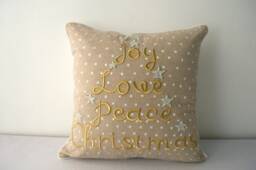 Joy Love Peace Christmas Pillow Hand Embroidered Cover - thumbnail 1