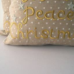 Joy Love Peace Christmas Pillow Hand Embroidered Cover - thumbnail 3