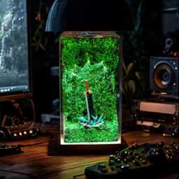 Buster Sword Resin Lamp - Fantasy Rpg Sword-In-stone Led Light - Handmade Gamer Decor Night Gift For Him Geeky Desk - thumbnail 3