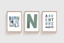 Set Of 3 Boys Nursery Prints, Wall Art, Personalised, Bedroom Playroom Decor - thumbnail 1