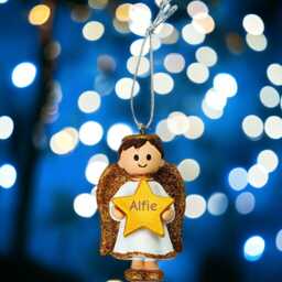 Personalised Cute Gold Boy Angel Christmas Tree Decoration With Name - Bauble Ornament - thumbnail 2