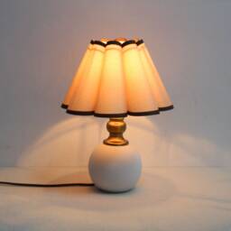 Handmade Scallop Khaki Linen Table Lamp Ceramic Base - thumbnail 4