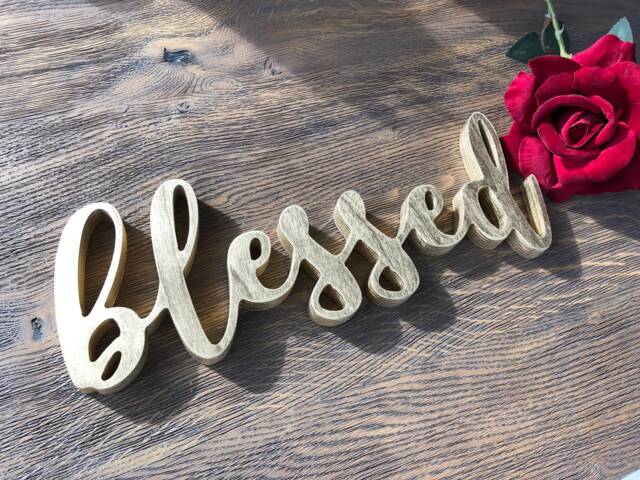Farmhouse Rustic Shabby Chic Home Decor Wooden Blessed Sign Golden Cnc Cut Letters Wall Art New Home Gift . Gift For Family Or Sisiter - image 1