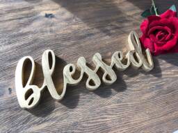 Farmhouse Rustic Shabby Chic Home Decor Wooden Blessed Sign Golden Cnc Cut Letters Wall Art New Home Gift . Gift For Family Or Sisiter - thumbnail 1