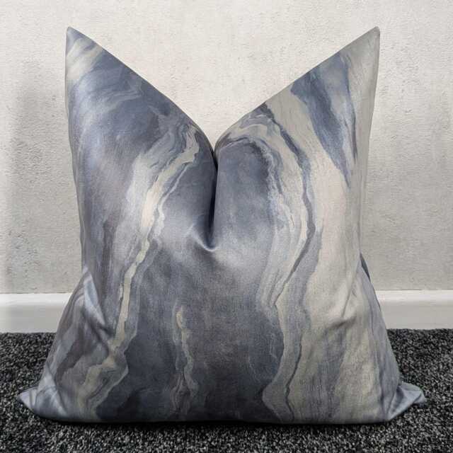 Luxury Slate Grey & Blue Lava Velvet Cushion Cover - Prestigious Textile, Modern Marble Design - image 1