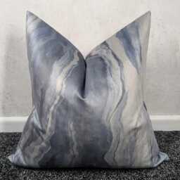 Luxury Slate Grey & Blue Lava Velvet Cushion Cover - Prestigious Textile, Modern Marble Design - thumbnail 1