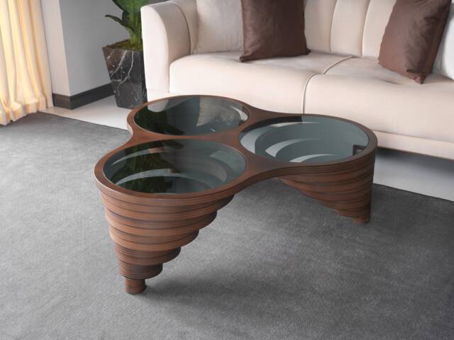 Natural Walnut Coffee Table Smoked Glass Top, Modern Living Room - image 1