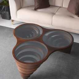 Natural Walnut Coffee Table Smoked Glass Top, Modern Living Room - thumbnail 3