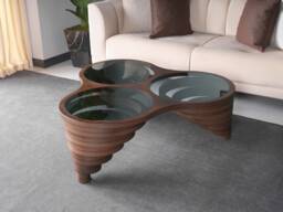 Natural Walnut Coffee Table Smoked Glass Top, Modern Living Room - thumbnail 1