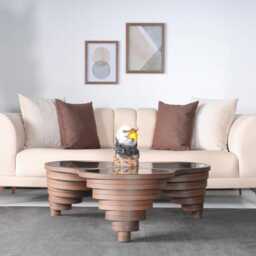 Natural Walnut Coffee Table Smoked Glass Top, Modern Living Room - thumbnail 2
