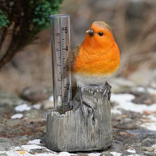 Robin Rain Gauge Resin Statue Home Garden British Bird Sculpture Outdoor Ornament Robins Appear Gift - image 1