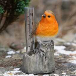 Robin Rain Gauge Resin Statue Home Garden British Bird Sculpture Outdoor Ornament Robins Appear Gift - thumbnail 1