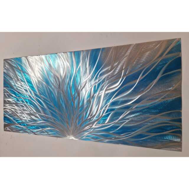 Set Adrift. Modern Abstract Metal Wall Art, Teal & Silver, Indoor/Outdoor - image 1