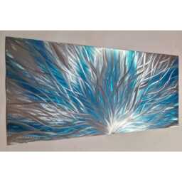 Set Adrift. Modern Abstract Metal Wall Art, Teal & Silver, Indoor/Outdoor - thumbnail 3