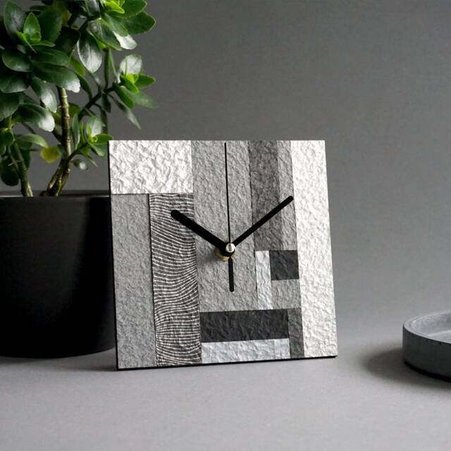 Eco Friendly Mantel Clock Handmade From Recycled Paper, Grey Industrial Table For Sustainable Home, 1 Anniversary Gift Couple - image 1