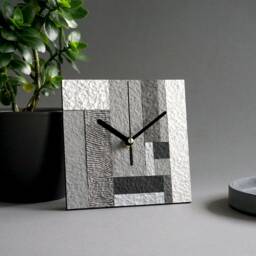 Eco Friendly Mantel Clock Handmade From Recycled Paper, Grey Industrial Table For Sustainable Home, 1 Anniversary Gift Couple - thumbnail 1