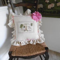 Free Shipping Paris Postcard Carte Postale Ruffle Pillow & Insert - 1222 - thumbnail 2